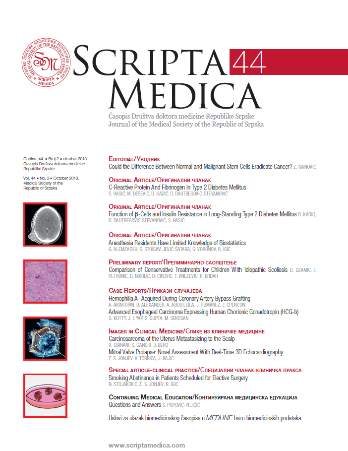					View Vol. 44 No. 2 (2013): SCRIPTA MEDICA
				