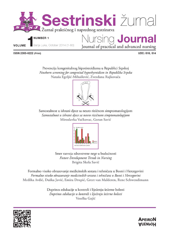 					View Vol. 1 No. 1 (2014): Sestrinski žurnal / Nursing Journal
				