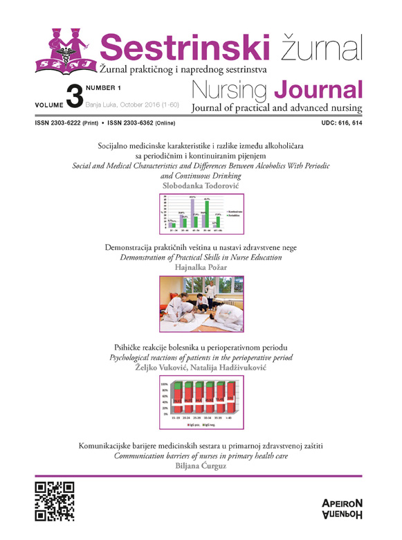 					View Vol. 3 No. 1 (2016): Sestrinski žurnal / Nursing Journal
				