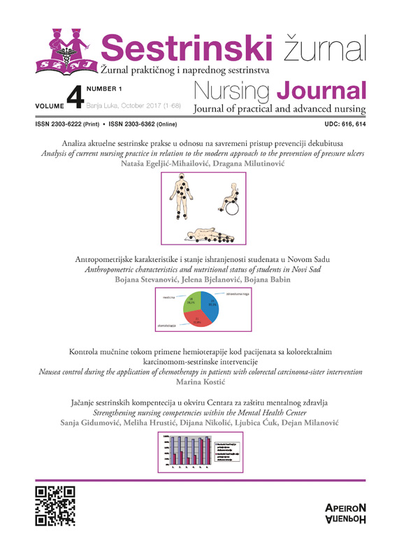 					View Vol. 4 No. 1 (2017): Sestrinski žurnal / Nursing Journal
				